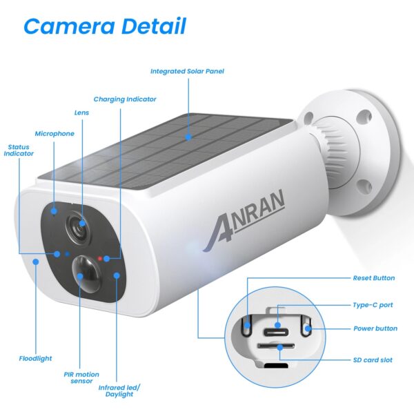 ANRAN Outdoor Solar Security Camera with Battery 3MP 2.4G WIFI Camera Battery Cloud Storage Color Night Vision Can't Add NVR - Image 8