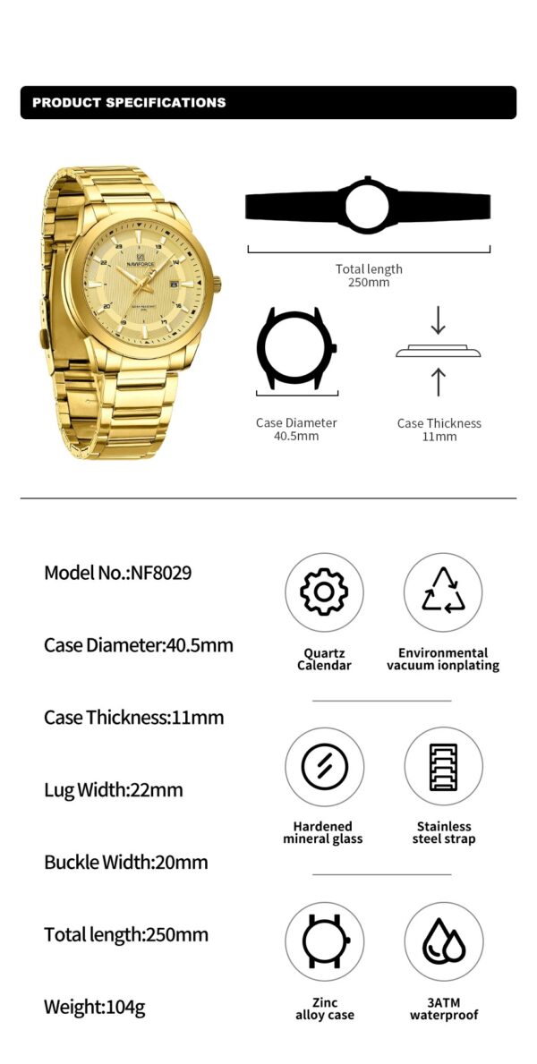 2025 Top Brand NAVIFORCE Mens Watches Stainless Steel Strap Casual Male Quartz Sports Wristwatch Luxury Waterproof Date Clock - Image 6