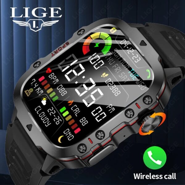 LIGE 2025 Outdoor Military Mens Smartwatch Bluetooth Call Sport Heart Rate Monitor IP68 Waterproof Smart Watches