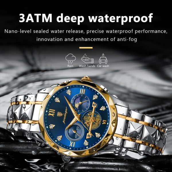 POEDAGAR Men Luxury Stainless Steel Chronograph Watch Waterproof Luminous Quartz Wristwatch - Image 2