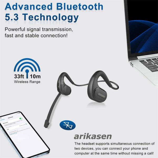 Wireless Bluetooth Headset with Detachable Mic Mute Button Open Ear Trucker Headphones - Image 2