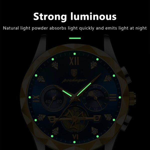 POEDAGAR Men Luxury Stainless Steel Chronograph Watch Waterproof Luminous Quartz Wristwatch - Image 4