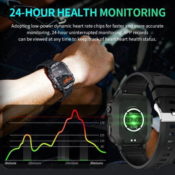 LIGE 2025 Outdoor Military Mens Smartwatch Bluetooth Call Sport Heart Rate Monitor IP68 Waterproof Smart Watches - Image 4