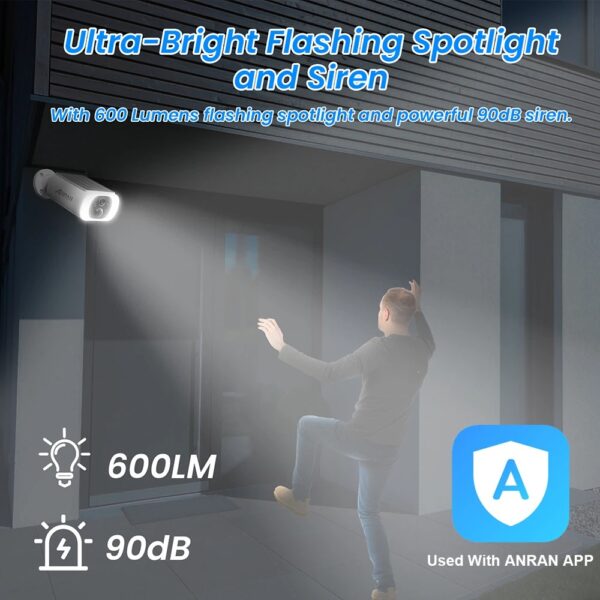 ANRAN Outdoor Solar Security Camera with Battery 3MP 2.4G WIFI Camera Battery Cloud Storage Color Night Vision Can't Add NVR - Image 3