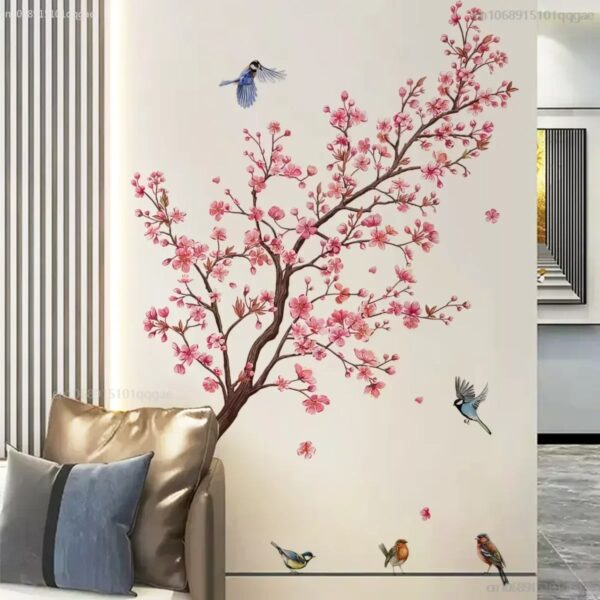 Wall Stickers Pink Plum Tree Birds Home Room Decoration Poster Bedroom Adhesive Wallpaper Wall Furniture House Interior Decor - Image 4