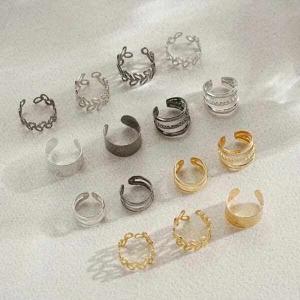 Set Of Hollow Leaf Design Clip On Earrings, Zinc Alloy Jewelry Simple Punk Style Personality Female Ear Decor - Image 2