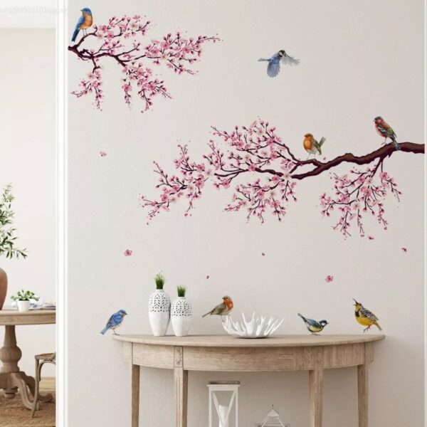 Wall Stickers Pink Plum Tree Birds Home Room Decoration Poster Bedroom Adhesive Wallpaper Wall Furniture House Interior Decor - Image 2