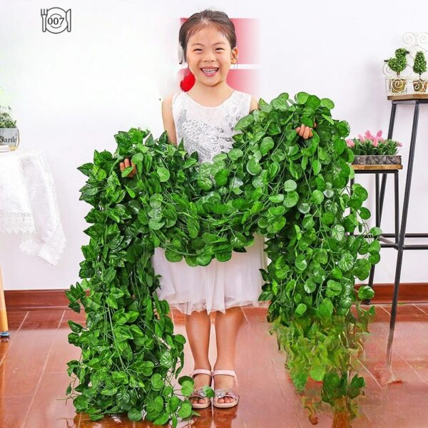 2.2M Green Lvy LeafArtificial Plant Garland SilkWall Hanging VineWedding Party DlY FakeWreath Leaves HomeGarden Decoration - Image 2