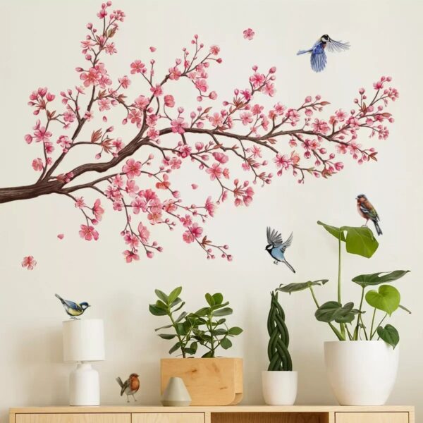 Wall Stickers Pink Plum Tree Birds Home Room Decoration Poster Bedroom Adhesive Wallpaper Wall Furniture House Interior Decor - Image 3