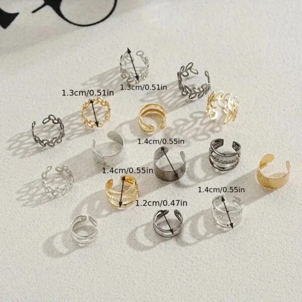 Set Of Hollow Leaf Design Clip On Earrings, Zinc Alloy Jewelry Simple Punk Style Personality Female Ear Decor - Image 4