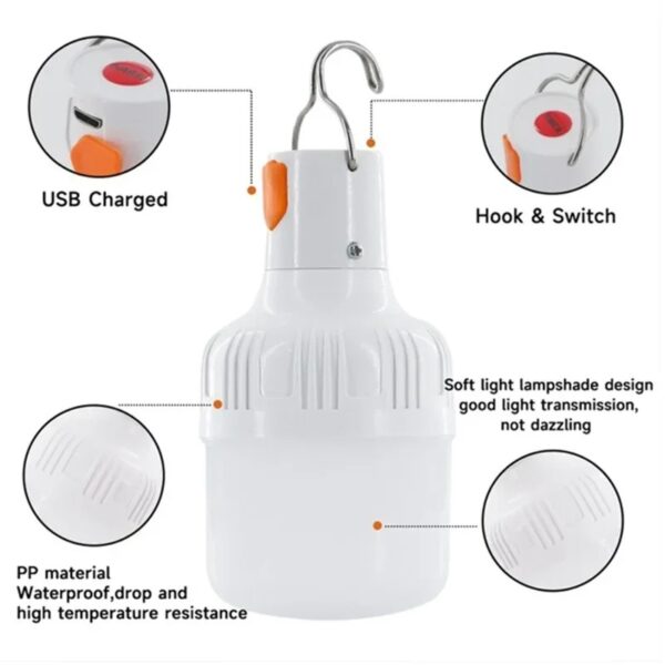 1PC Outdoor USB Rechargeable LED Lamp Bulbs 60W Emergency Light Hook Up Camping Fishing Portable Lantern Night Lights LT014 - Image 4