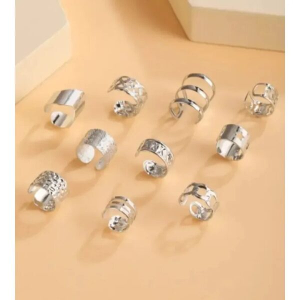 Set Of Hollow Leaf Design Clip On Earrings, Zinc Alloy Jewelry Simple Punk Style Personality Female Ear Decor - Image 6