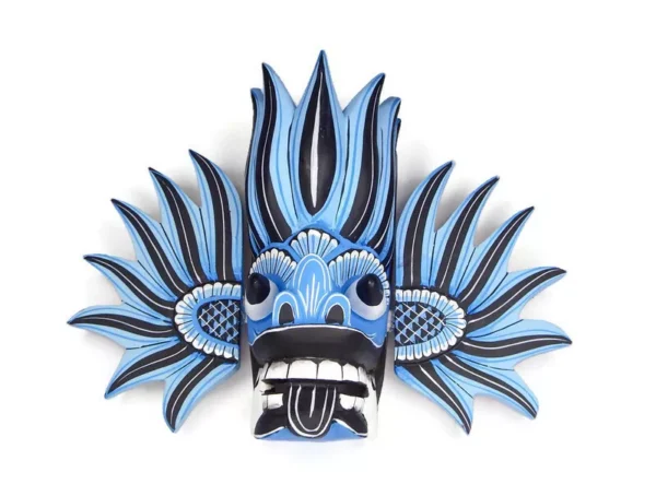 Traditional Handmade Wood Wall Hanging Sri Lankan Fire Mask Sculpture 8" - Image 2