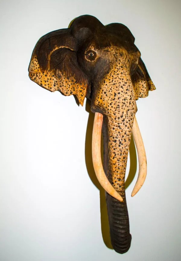 10" Sri Lankan Hand Carved Wooden Natural Wild Elephant Sculpture, Wall Hanging - Image 2