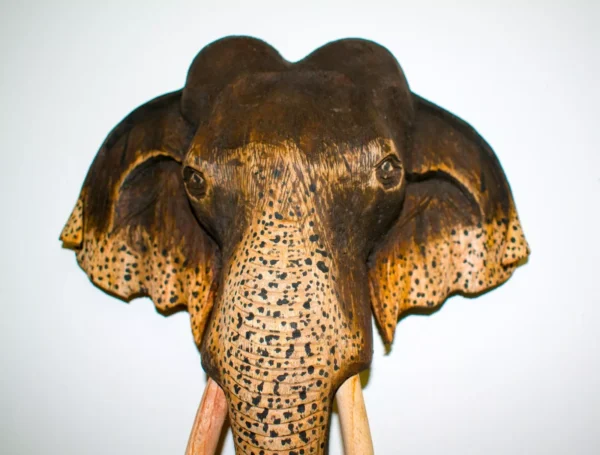 10" Sri Lankan Hand Carved Wooden Natural Wild Elephant Sculpture, Wall Hanging - Image 3