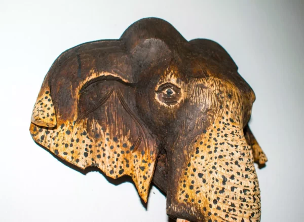 10" Sri Lankan Hand Carved Wooden Natural Wild Elephant Sculpture, Wall Hanging - Image 4