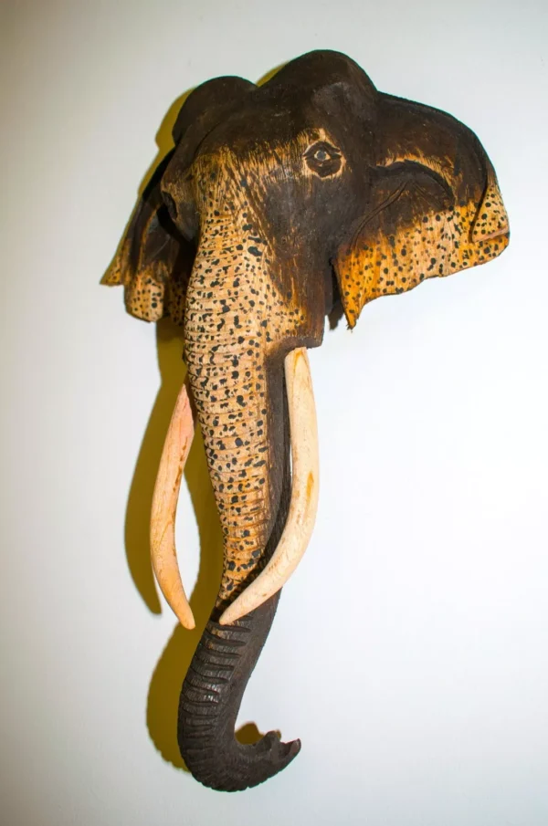 10" Sri Lankan Hand Carved Wooden Natural Wild Elephant Sculpture, Wall Hanging - Image 5