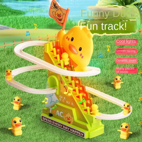 Stair Climbing Ducks Flashing Lights and Music Duck Roller Coaster Toy Interactive Escalator Toy Parent Child Interactive Toys