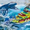 Jurassic World Mosasaurus Attack Ship Building Blocks Dinosaur Toy Escape Canglong Bricks Gift for Kids