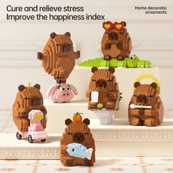 Cute Capybara Block Figure Desktop Decor Model with Orange Accessory Meme Collectible Gift