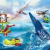 Jurassic World Mosasaurus Attack Ship Building Blocks Dinosaur Toy Escape Canglong Bricks Gift for Kids
