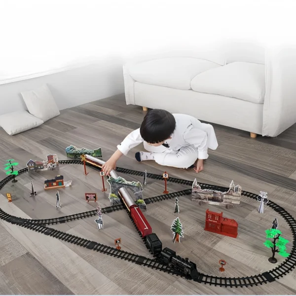 1 Kids Electric Steam Train Toy Set with Railway Track & Parking Lot High Speed Rail Model