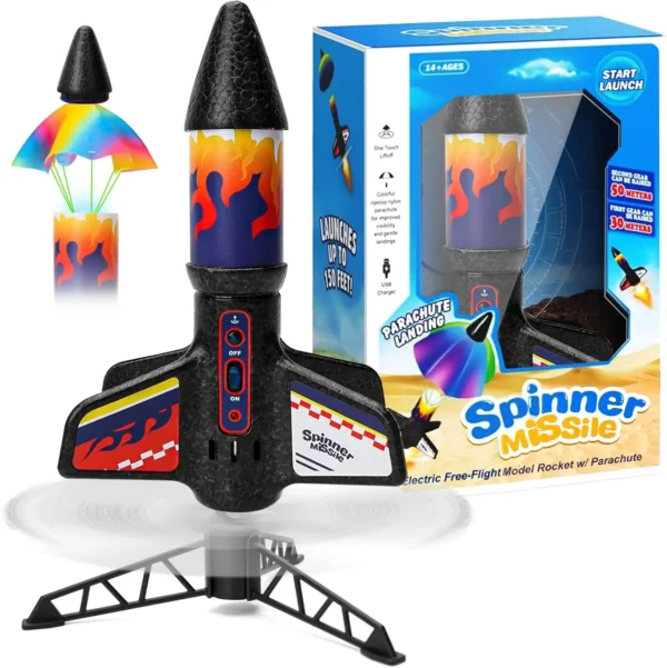 Rocket Launcher for Kids Self Launching Motorized Air Rocket Toy with Parachute Flies Up to 200 Feet