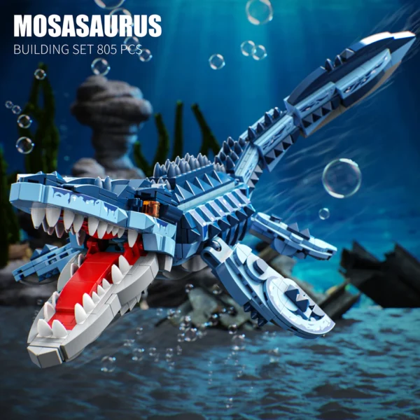 1 805 PCS Blue Dinosaur Building Blocks Toys Model Mosasaurus Dinosaur Assemble Puzzle Bricks Toy Sets