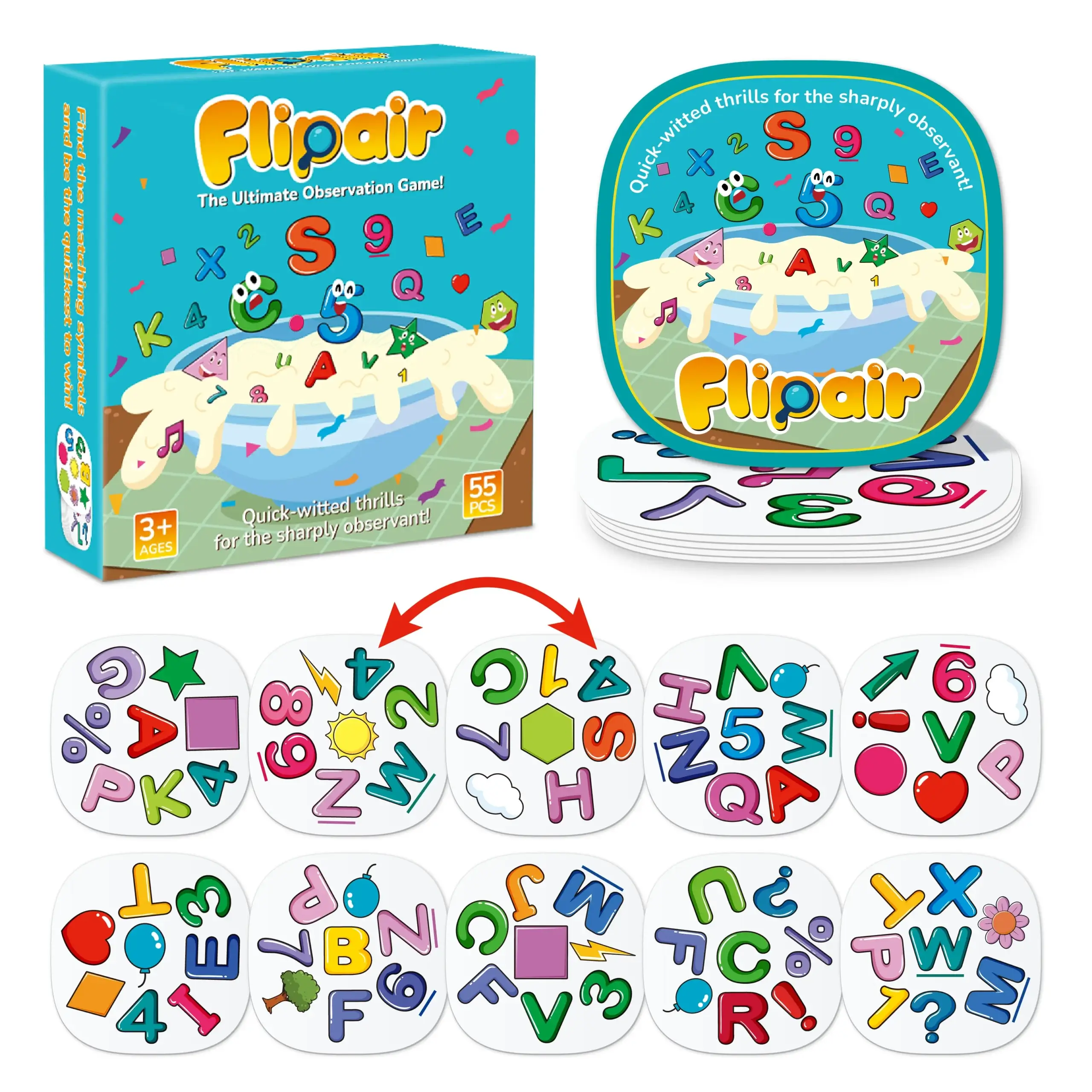 Flipair Number and Shape Matching Card Game Fun Visual Perception Game for Family School Parties and Travel
