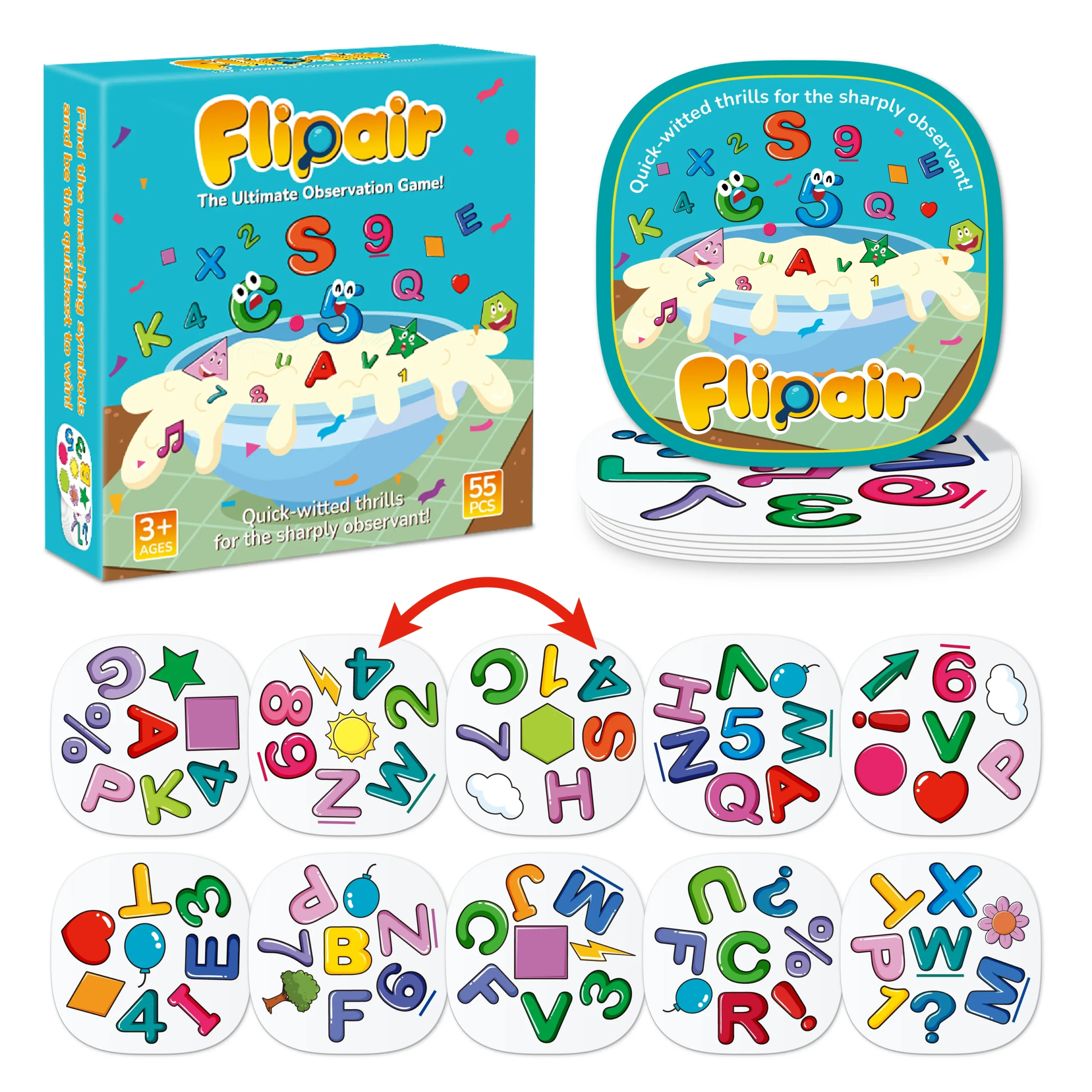 Flipair Number and Shape Matching Card Game Fun Visual Perception Game for Family School Parties and Travel