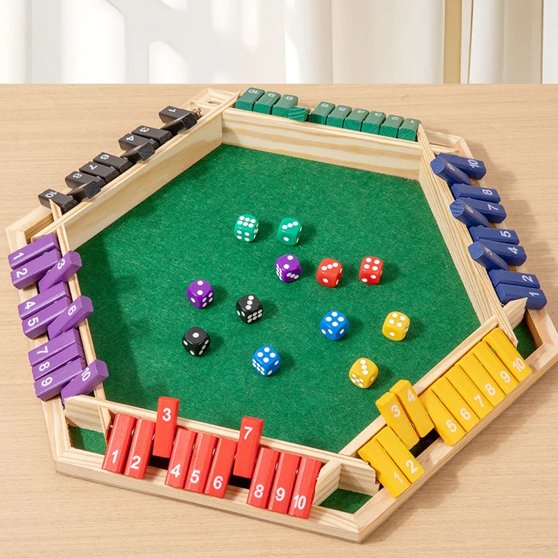 Wooden Shut The Box Dice Game Six Sided Number Flipping Board Game for Family Fun