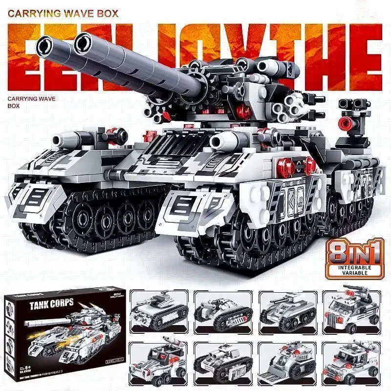 2026 Military Vehicle Tank 8 in 1 Airplane Truck Model Building Blocks DIY Bricks Kids Educational Construction Toys