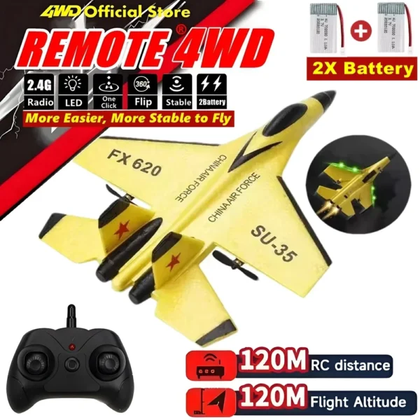 Remote Control Airplane SU35 RC Plane Foam Aircraft with LED Light 2.4G Radio Control EPP Fighter Glider Outdoor Flying Toy Gift