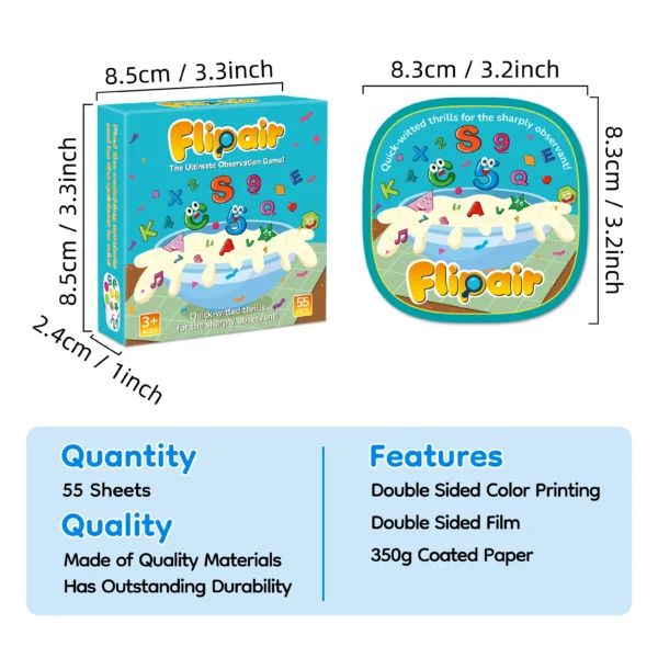2 Flipair Number and Shape Matching Card Game Fun Visual Perception Game for Family School Parties and Travel