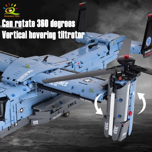 3 HUIQIBAO 1389PCS V-22 Tiltrotor Military Helicopter Building Blocks Aircraft Model Bricks Toy