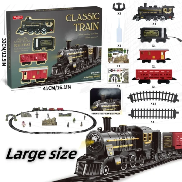 3 Kids Electric Steam Train Toy Set with Railway Track & Parking Lot High Speed Rail Model