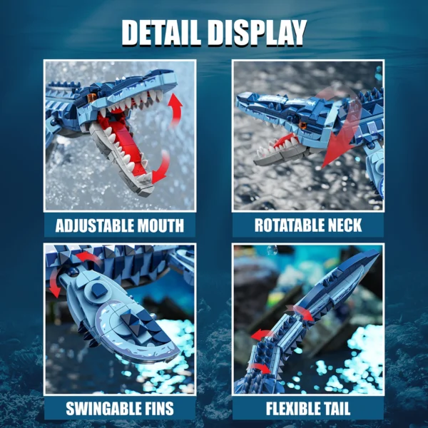 4 805 PCS Blue Dinosaur Building Blocks Toys Model Mosasaurus Dinosaur Assemble Puzzle Bricks Toy Sets