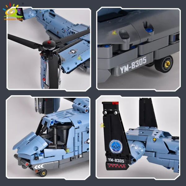 4 HUIQIBAO 1389PCS V-22 Tiltrotor Military Helicopter Building Blocks Aircraft Model Bricks Toy