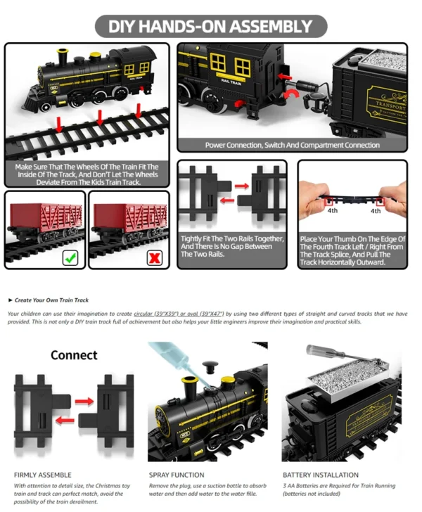 4 Kids Electric Steam Train Toy Set with Railway Track & Parking Lot High Speed Rail Model