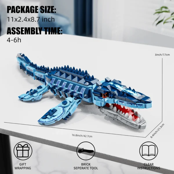 5 805 PCS Blue Dinosaur Building Blocks Toys Model Mosasaurus Dinosaur Assemble Puzzle Bricks Toy Sets