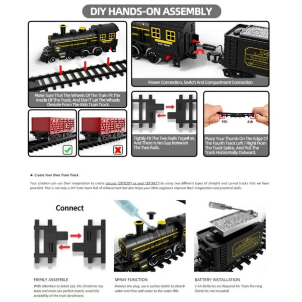 5 Kids Electric Steam Train Toy Set with Railway Track & Parking Lot High Speed Rail Model