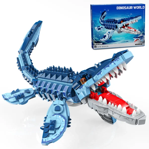 6 805 PCS Blue Dinosaur Building Blocks Toys Model Mosasaurus Dinosaur Assemble Puzzle Bricks Toy Sets