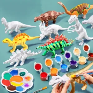 6/8PCS DIY Paint Your Own Dinosaur Kit Blank Dinosaur Model Figurine Washable Paint Brush Palette Educational Graffiti Art Toy