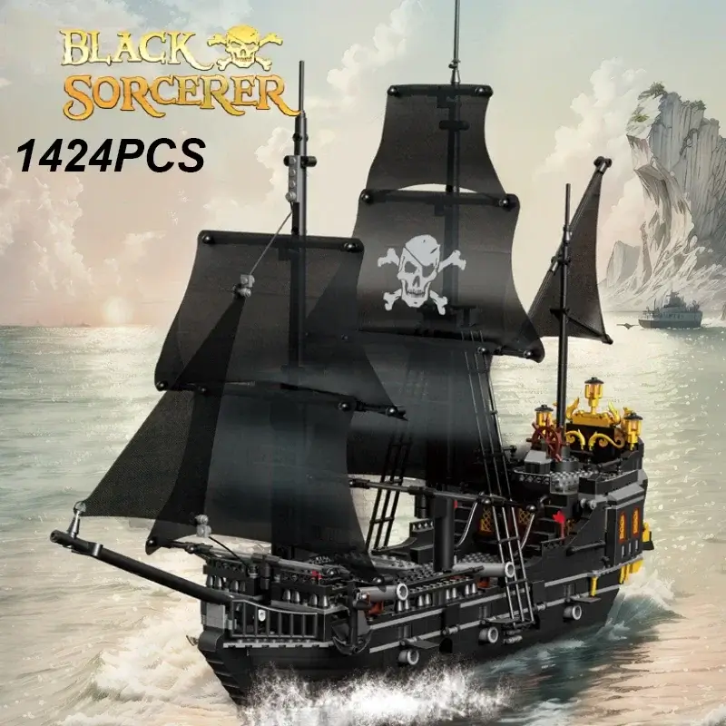 Black Pirate Ship Building Blocks Skeleton Ghost Boat Model Assembly Bricks Toys
